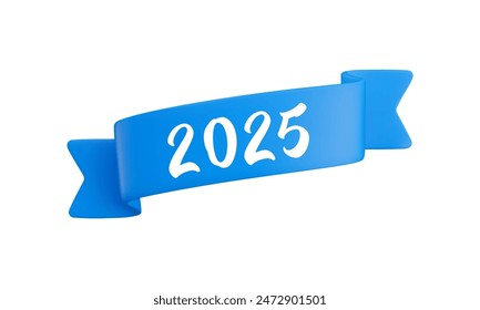 Cinta diagonal plegada azul 3d de la historieta del Vector con los números 2025, elemento realista del diseño 3d para el diseño de la graduación, anuario, tarjeta de felicitación del año nuevo, diseño de las Navidades.