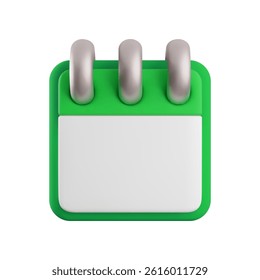 Vector cartoon 3d calendar icon. Realistic render of empty green calendar with flipping pages on spiral rings. Time planner, schedule concept, reminder app. Work planning, time management minimal icon