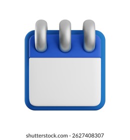 Vector cartoon 3d calendar icon. Realistic render of empty blue calendar with flipping pages on spiral rings. Time planner, schedule concept, reminder app. Work planning, time management minimal icon