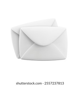 Vector cartoon 3d closed envelope stack. Realistic 3d render two white letter icon, new message notification, email sign, newsletter subscription symbol. Cute design element for web, social media app.