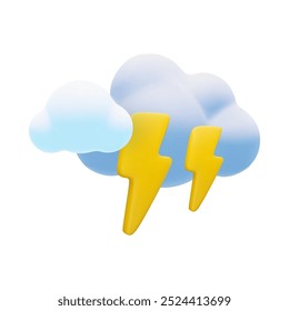 Nube 3D de dibujos animados de Vector con el ícono del Clima de relámpagos parpadea. Lindo 3d Render del concepto de tormenta eléctrica, signo de huracán, ilustración de meteorología de nubes eléctricas para el diseño, juego, App de Clima