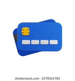 Vector cartoon 3d credit card stack icon. Realistic 3d render of blue debit card front and back. Illustration for shopping, online payment, e-banking concept, cashless transaction symbol, web, app.