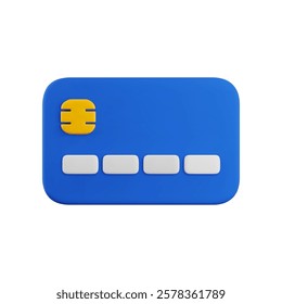 Vector cartoon 3d credit card icon. Realistic 3d render of blue debit card isolated background for shopping, online payment, e-banking concept, cashless transaction symbol, web, app.