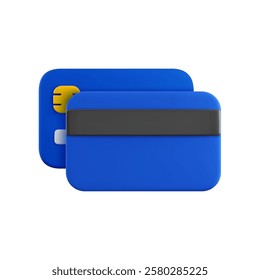 Vector cartoon 3d credit card stack icon. Realistic 3d render of blue debit card back side on top. Illustration for shopping, online payment, e-banking concept, cashless transaction symbol, web, app.