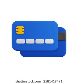 Vector cartoon 3d credit card stack icon. Realistic 3d render of blue debit card front side on top. Illustration for shopping, online payment, e-banking concept, cashless transaction symbol, web, app.