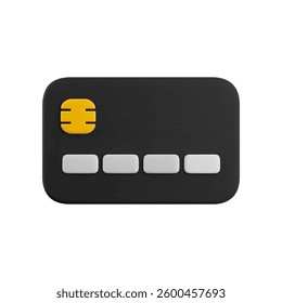 Vector cartoon 3d credit card icon. Realistic 3d render of black debit card isolated background for shopping, online payment, e-banking concept, cashless transaction symbol, web, app.