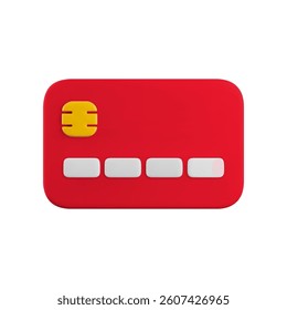 Vector cartoon 3d credit card icon. Realistic 3d render of red debit card isolated background for shopping, online payment, e-banking concept, cashless transaction symbol, web, app.