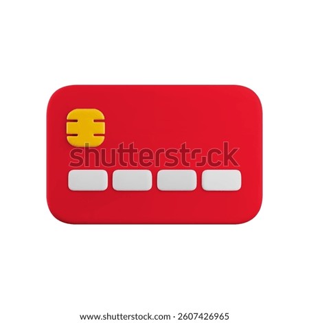 Vector cartoon 3d credit card icon. Realistic 3d render of red debit card isolated background for shopping, online payment, e-banking concept, cashless transaction symbol, web, app.