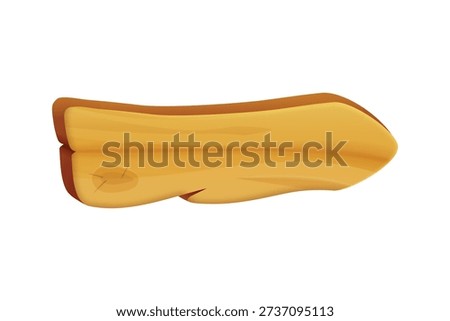 Vector cartoon 3d empty wooden right arrow plaque. Wood texture brown direction signboard on white background. 3d realistic wooden frame for game sign, natural timber banner, menu, vintage message.