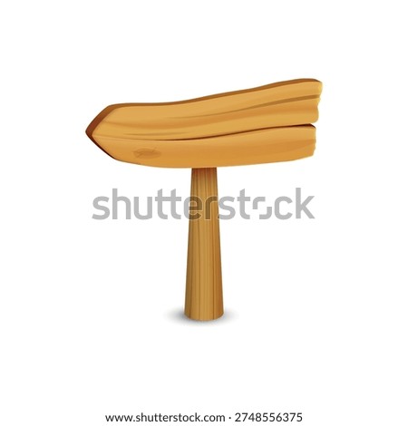 Vector cartoon 3d empty wooden left arrow plaque. Wood texture brown direction signboard on white background. 3d realistic wooden frame for game sign, natural timber road banner, vintage message.