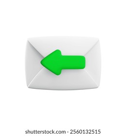 Vector cartoon 3d envelope with left green arrow. Realistic 3d render electronic letter reply icon, email send, message sync sign, Forward mail symbol for social media, mail app.