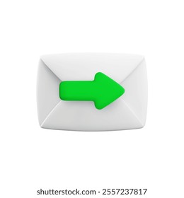 Vector cartoon 3d envelope with right green arrow. Realistic 3d render electronic letter reply icon, email send, message sync sign, Forward mail symbol for social media, mail app.