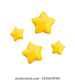 Vector cartoon 3d four sparkle gold stars. Realistic 3d render magic game concept on white background. For web, apps, advert, game design, decor.