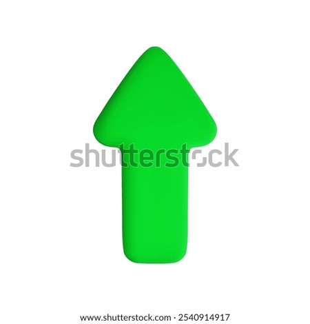 Vector cartoon 3d green arrow icon. Cute realistic up direction arrow sign isolated on white background. 3d render pointer concept, plastic mouse cursor for infographic, web, business app.