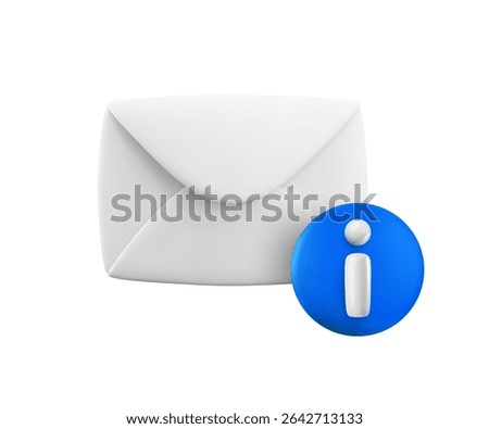 Vector cartoon 3d Information Email icon. 3d render white envelope with round blue info sign. Letter with FAQ Document, important information notification, support help mail concept for app, ui, game.