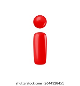 Vector cartoon 3d information sign. Cute realistic render of shiny red i sign isolated on white background. Important info button design element for info support, web, help, faq, ui, game, app.