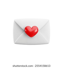 Vector cartoon 3d love letter. Realistic 3d render white closed envelope with red heart. Valentines Day greeting, Love message, Valentine email sign. Cute design element for web, social media, app.