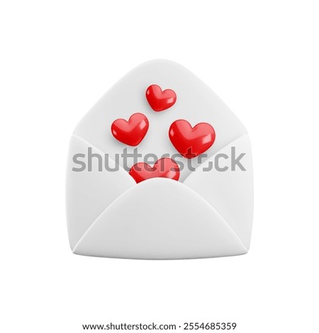 Vector cartoon 3d love letter. Realistic 3d render white opened envelope and flying out hearts confetti. Valentines Day greeting, Love message, Valentine email. Cute social media app design element.