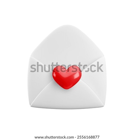 Vector cartoon 3d love letter. Realistic 3d render white open envelope with red heart. Valentines Day greeting, Love message, Valentine email sign. Cute design element for web, social media, app.