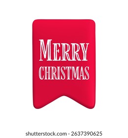 Vector cartoon 3d Merry Christmas sticker bookmark realistic icon. Red ribbon season greetings label, Christmas gift tag, Xmas badge. Winter holiday decorative element with lettering.