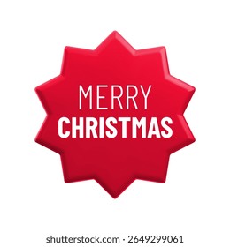 Vector cartoon 3d Merry Christmas sticker medal realistic icon. Cute red round wavy season greetings label, Christmas gift tag, Xmas badge. Decorative element with lettering, winter holiday seal badge
