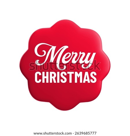 Vector cartoon 3d Merry Christmas sticker medal realistic icon. Cute red round wavy season greetings label, Christmas gift tag, Xmas badge. Decorative element with lettering, winter holiday seal badge