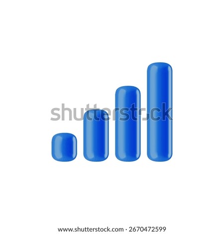 Vector cartoon 3d mobile signal sign. 3d Render of blue signal strength icon. Plastic 5G Network symbol for infographic, web, app, design, game.