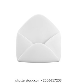 Vector cartoon 3d opened empty envelope. Realistic 3d render white letter icon, new message notification, email sign, newsletter subscription symbol. Cute design element for social media, app, advert.