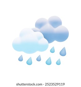 Vector cartoon 3d rainy weather icon. Cute 3d render of dark clouds with rain drops, meteorology concept, storm illustration for design, game, web site, logo, weather app