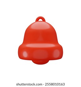 Vector cartoon 3d red bell. Cute realistic render of metallic ringing bell notification sign, alert, new message symbol. Attention signal, reminder 3d icon for social media app, Christmas symbol, game