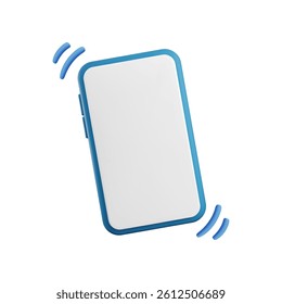 Vector cartoon 3d ringing smartphone. Cute realistic render of empty white smartphone screen mockup. Mobile phone calls and vibrates concept. Attention signal, reminder 3d icon for social media, app.