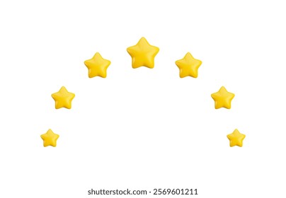 Vector cartoon 3d seven gold stars arc. Realistic 3d render game achievements concept on white background. High quality rating symbol, customer feedback sign. For web, apps, game design, print, advert