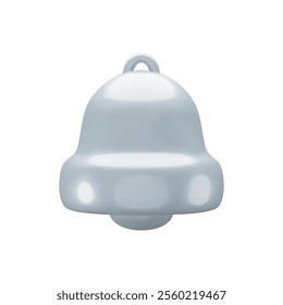 Vector cartoon 3d silver bell. Cute realistic render of metallic ringing bell notification sign, alert, new message. Attention signal, reminder 3d icon for social media, app, game, Christmas symbol.