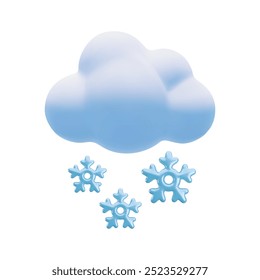 Ícone de tempo de tempestade de neve 3d de desenho animado de vetor. Renderização 3D bonito de nuvem escura com flocos de neve isolados, moderno conceito de meteorologia nevado. Ilustração de queda de neve de inverno para design, jogo, web, aplicativo de tempo.