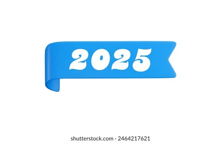 Vector cartoon 3d straight blue ribbon with numbers 2025, realistic 3d horizontal tape design element for graduation design, yearbook, new year greeting card, Christmas sticker.