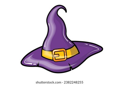 Vector Cartoon 3D Style Halloween Witch Hat Icon Isolated on White  Background witch hat design, Wizard purple hat with Golden Belt Colors Witch Hat for Halloween Holiday Symbol Logo Illustration