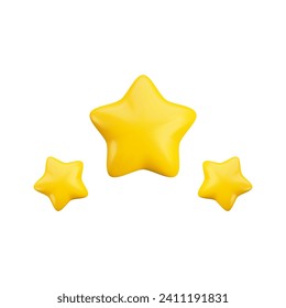 Vector cartoon 3d three gold stars. Realistic 3d render game achievements concept on white background. High quality rating symbol, customer feedback sign. For web, apps, advert, game design.