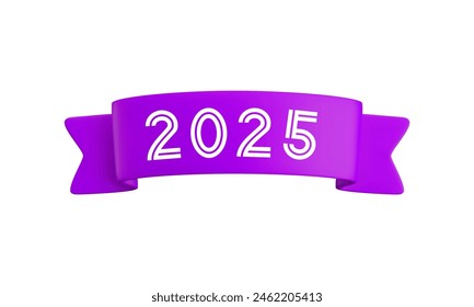 Vector cartoon 3d violet folded ribbon with numbers 2025, realistic 3d design element for graduation design, yearbook, new year greeting card, Christmas design