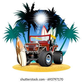 Vector cartoon 4x4 car on beach. Available EPS-10 vector format separated by groups and layers