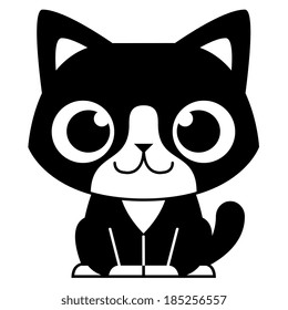 Vector Cartoon Adorable Black And White Cat