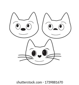 Vector Cartoon Adorable Cat Face Isolated Illustration