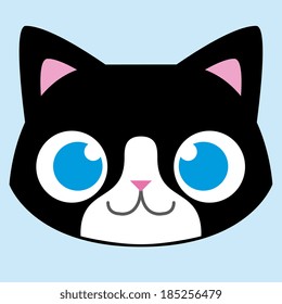 Vector Cartoon Adorable Cat Face Isolated Illustration