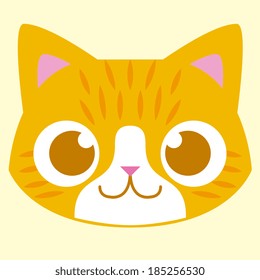 Vector Cartoon Adorable Cat Face Isolated Illustration