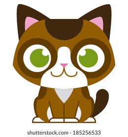 Vector Cartoon Adorable Little Cat Isolated Illustration