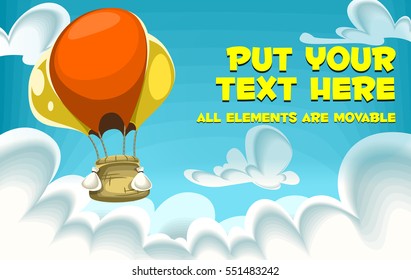 vector cartoon air balloon illustration for text banner with sky background template