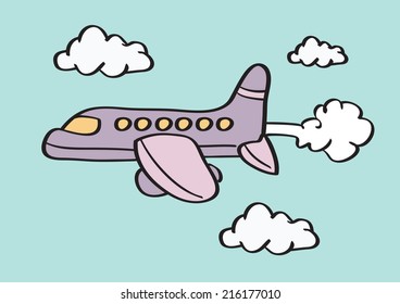 Vector cartoon of an airplane flying in the sky
