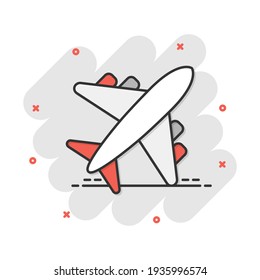 Vector cartoon airplane icon in comic style. Airport plane sign illustration pictogram. Airplane business splash effect concept.
