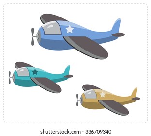 Vector cartoon airplanes. Three color options