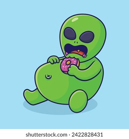 vector cartoon alien heavy eating donut art design