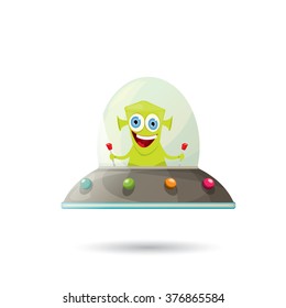 vector cartoon alien. martian ufo